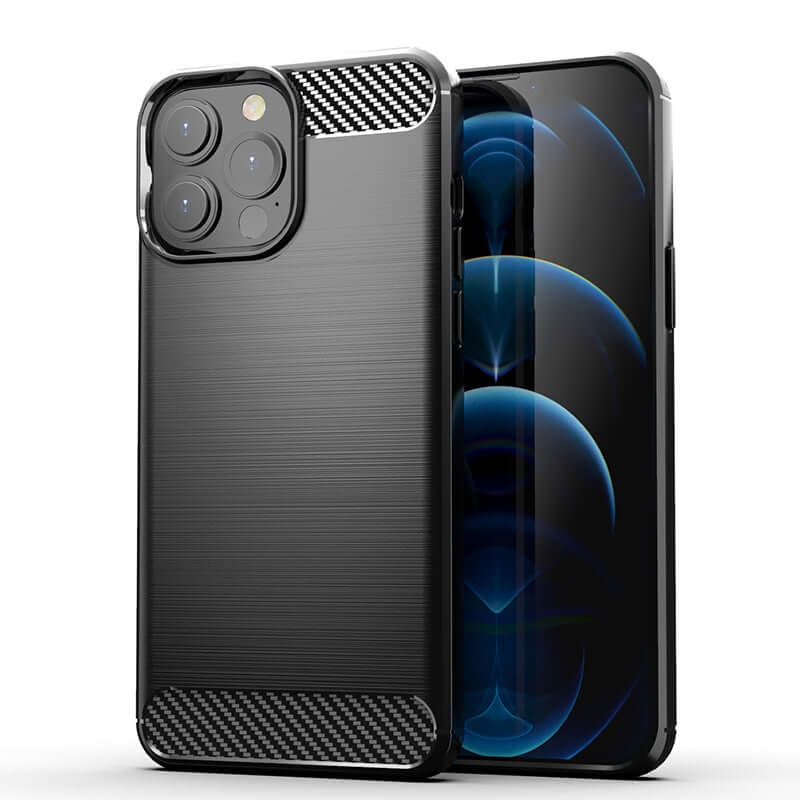 Carbon Fibre Rugged Armour TPU Black Case - For iPhone 13 Pro Max - mosaccessories